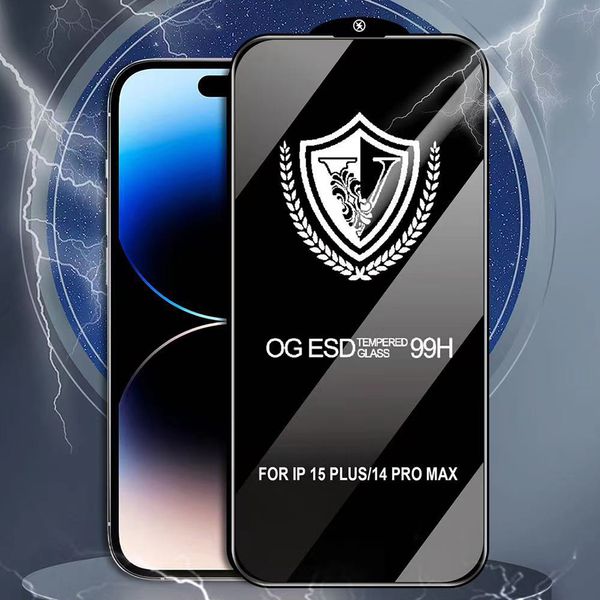 Screen Protector For iPhone 16 Pro Max 15 Plus 14 13 Mini 12 11 XS XR X 8 7 SE 99H Tempered Glass OG ESD ANTI-STATIC Film Full Cover Explosi
