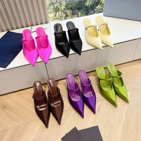 Sandals fashion New Satin pointed toe mules heels slipper 90mm Stiletto heel sandal for women Party high-heeled shoes Style Summer Spring mu