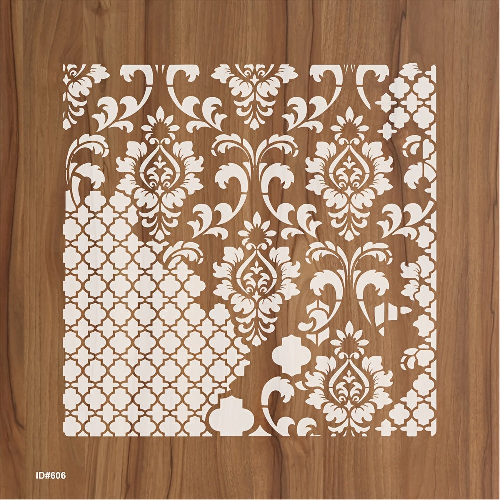 TEMU Elegant Damascus Floral Pattern Plastic Stencil For Scrapbooking, Painting, And Embossing - 30cm X 11.8 Inches, Reusable Hand Stencil For Album