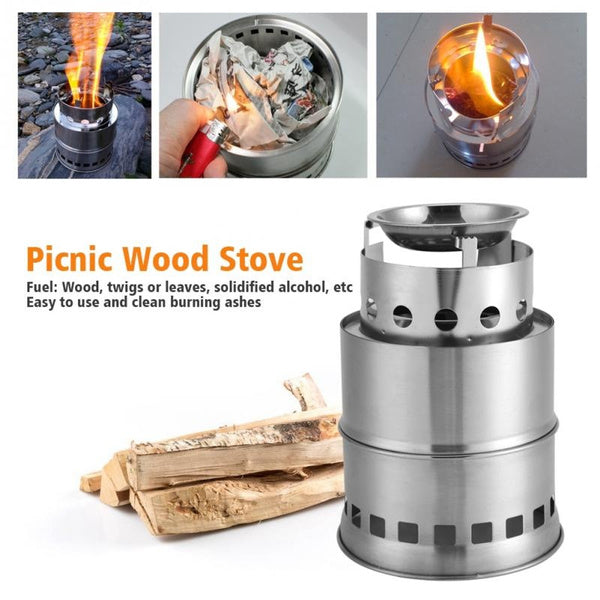 Outdoor Wood Stove Backpacking Portable Survival Wood Burning Camping Stove Cooking Picnic BBQ Cooking Accessory