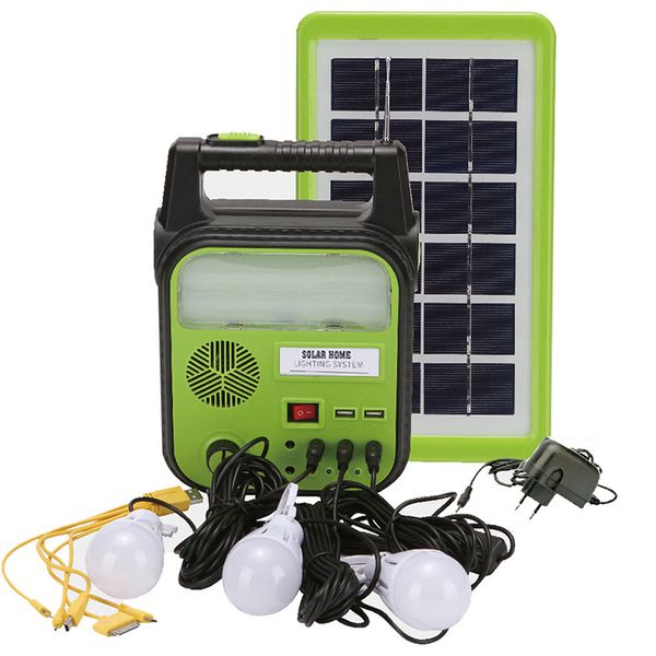 Solar Lighting System, Separate solar panel, Flood Light with FM radio, 3pc LED BULBs, USB charger ports, Complete solar lighting kit for ph