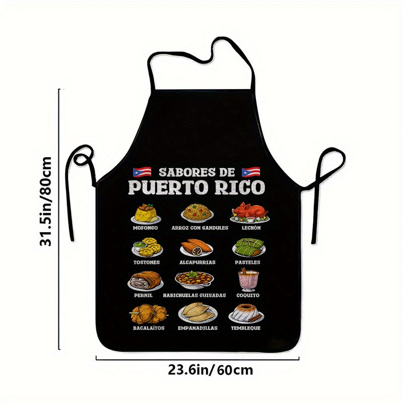 TEMU 1pc Puerto Rican Food Pattern Print Apron, Fashionable Home Workwear, Cooking Kitchen Apron, Durable Household Cleaning Apron, Washable &