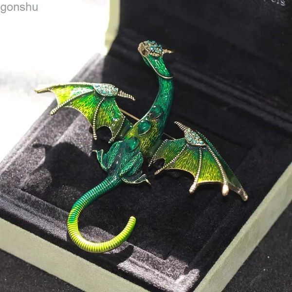Pins Brooches Retro enamel gentian womens Rhinestone flying dragon animal party office brooch clothing accessories gift WX