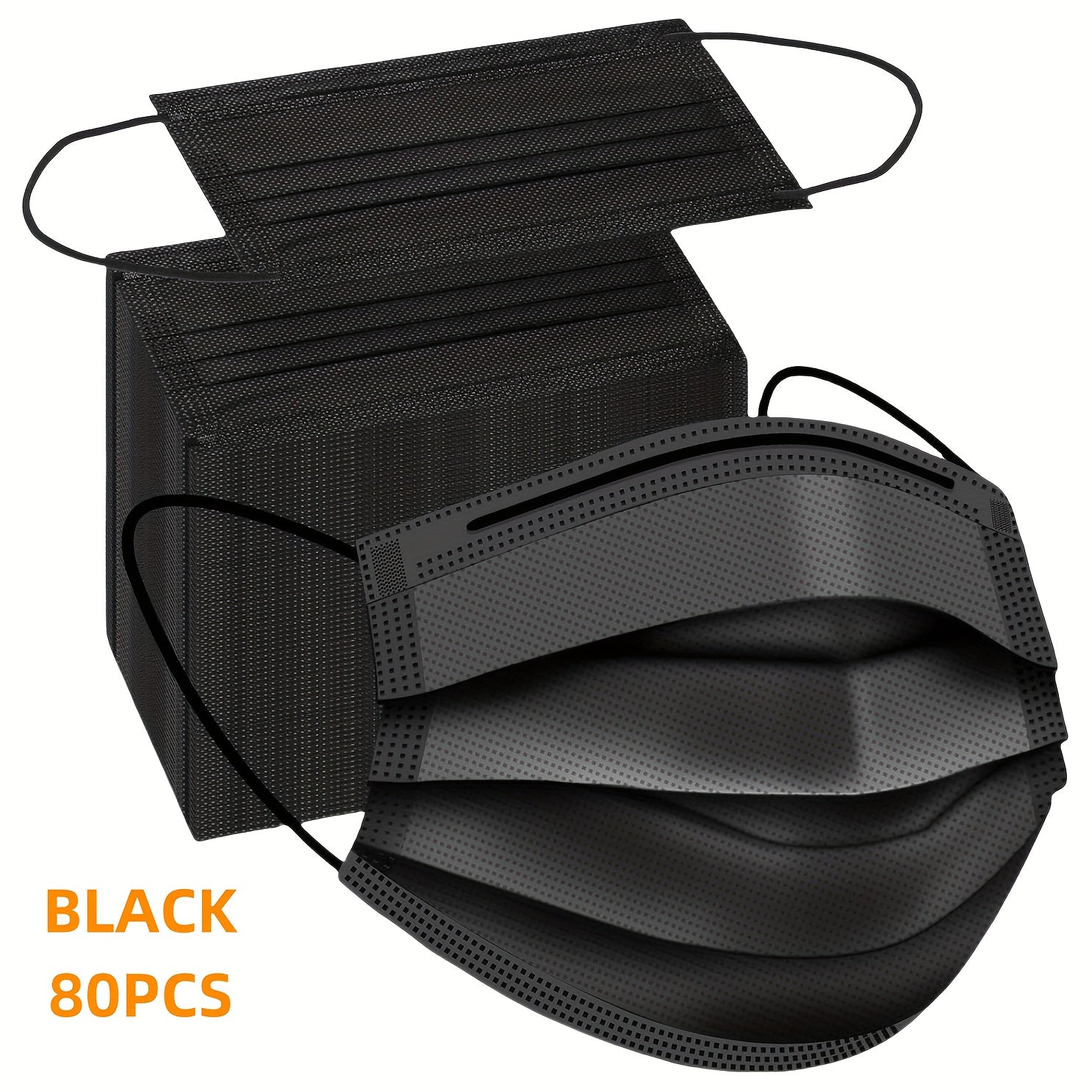 TEMU Black Disposable Face Mask, 3-layer Breathable & Comfortable With Elastic Ear Loops, Pack Of 40-80pcs, Suitable For Adults - Ideal For And