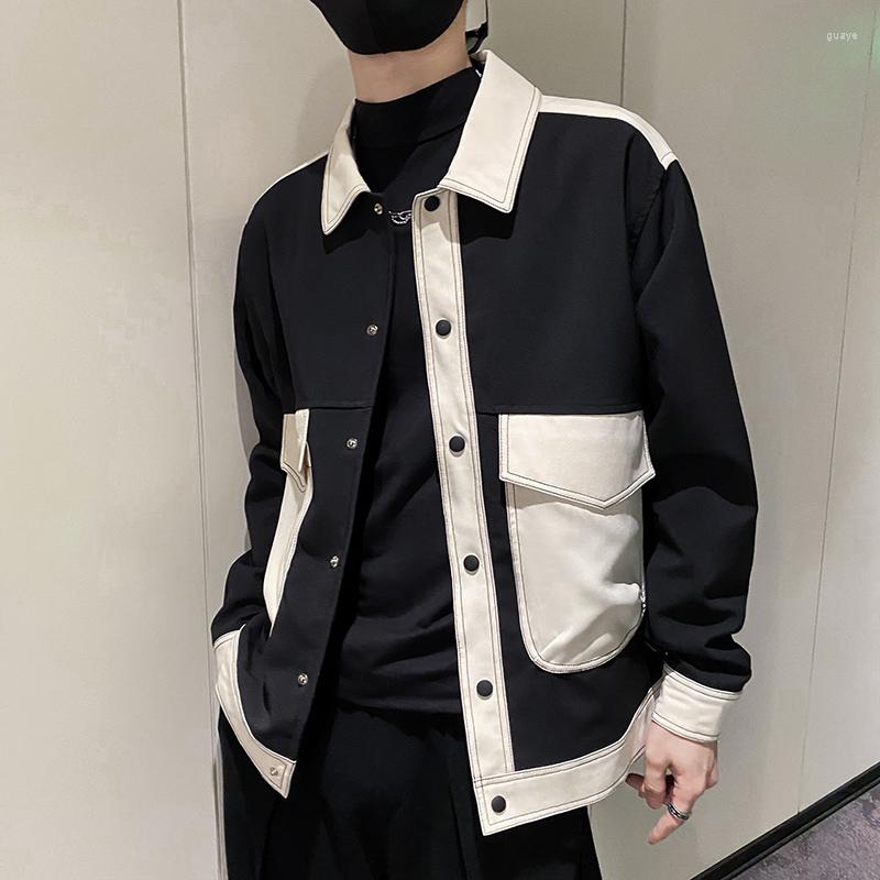 Men&#039;s Jackets 2023 Spring Fashion Patchwork Jacket Men Casual Social Outwear Loose Lapel Business Coats Streetwear Short Clothing
