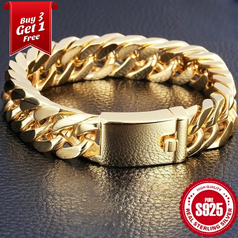 TEMU Golden Cuban Chain Bracelet, Classic And , Suitable For , , Halloween, Christmas, Anniversary As A Festival Gift, Comes With A Gift Box (buy 3