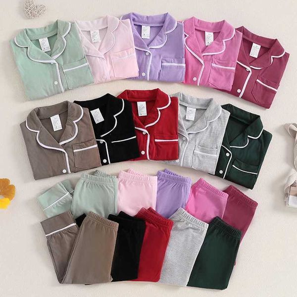 Pajamas Autumn Childrens Boys Girls Sleepwear Set Loungewear Long Sleeve Patchwork Button Shirt Pants Comfortable Sleepwear H240906