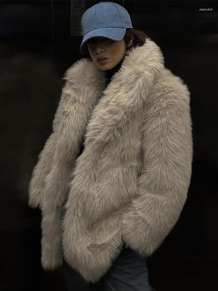 Women&#039;s Fur Retro Plush Solid Faux Coats Women Casual Thick Large Collar Coat Female Winter Warm Loose Chic High Street Outwear