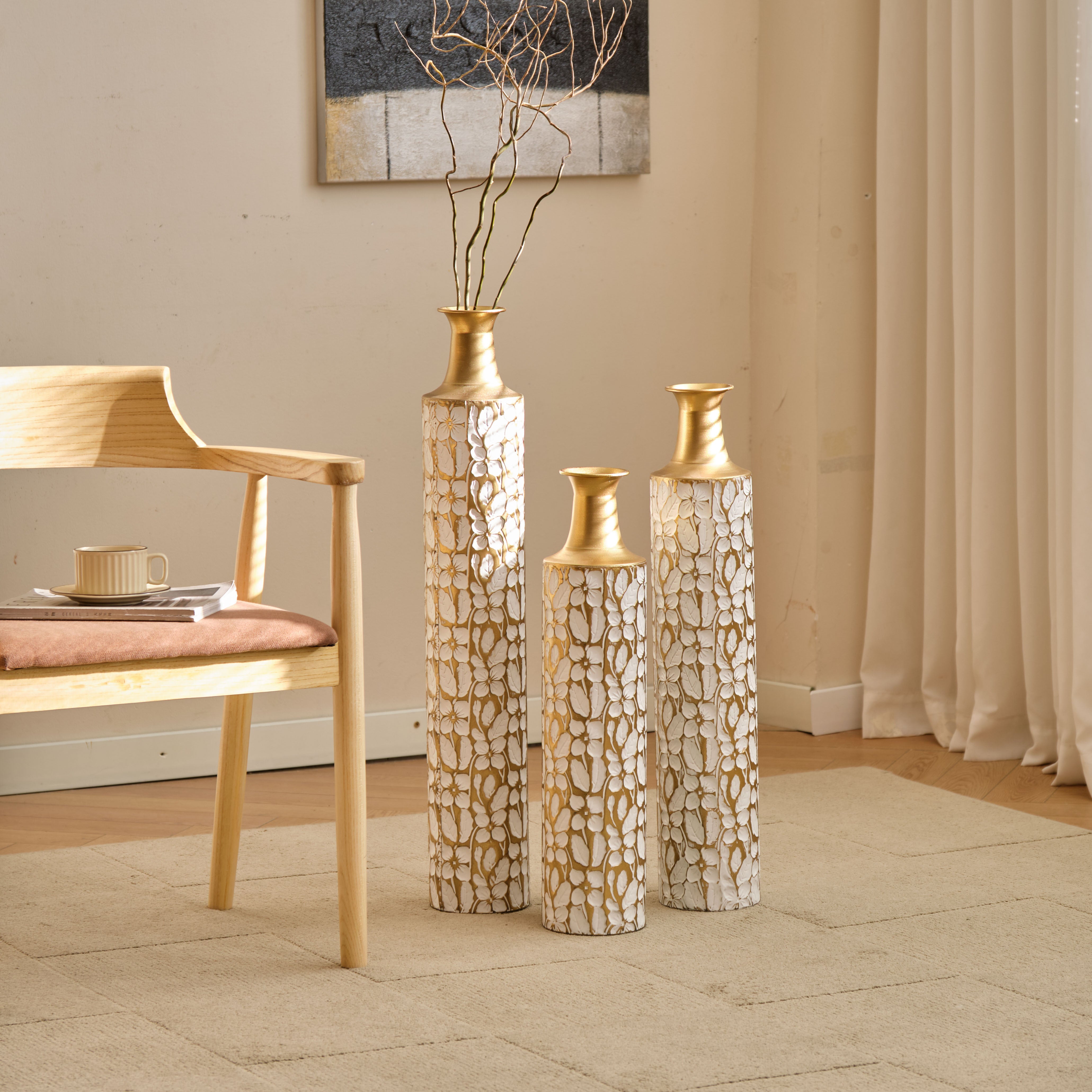 TEMU 3pcs Wedding Centerpiece Vases, Modern Metal Vases, Floor Vases Gold Large Vases - 32-28-24 Inch Decorative High Vases Set Of 3 For Home Decor