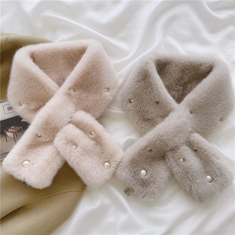 L951 scarf women autumn and winter new Korean style thick warm plush neck scarf all-match cross fur collar children