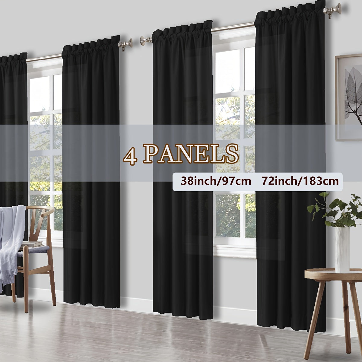 TEMU 4 Panels Curtains, Solid Color Simple Rod Filtering Curtains, Suitable For Living Room, Office Home, Bedroom Decoration, Bedroom Window