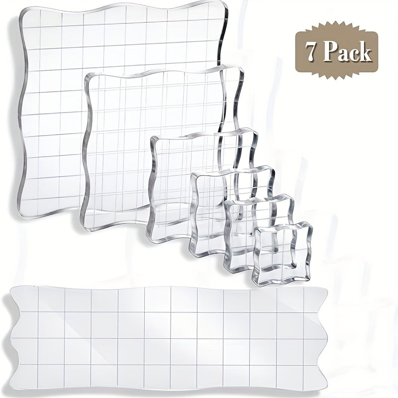 TEMU 7pcs Yaomiao Acrylic Stamp Blocks Set, Clear Stamping Blocks With Grid, Grip & Lace , For Scrapbooking, Diy Crafts & Ornaments, With No Battery