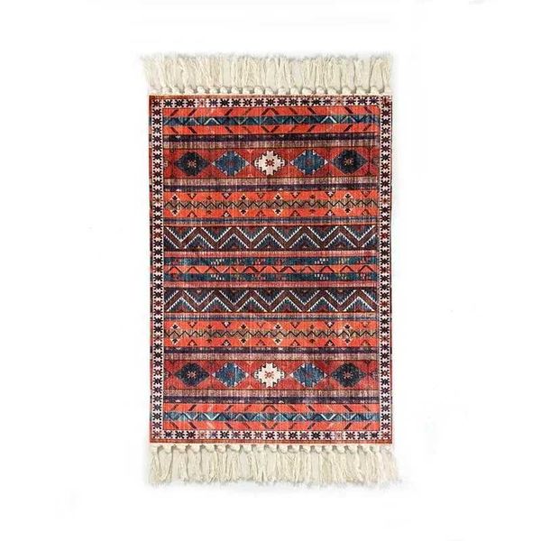 Persian Style Hand-Knotted Floor Mat With Tassels Retro Ethnic Geetric Printed Area Rugs Kitchen Bedro Bath Non-Slip Carpet Z250208