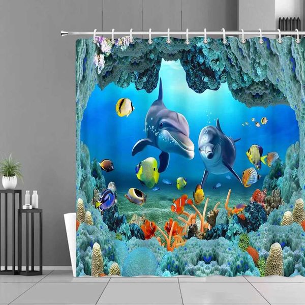 Ocean Underwater World Shower Curtain Colourful Tropical Fish Turtle Deep Sea Coral Fabric Washable Bath Curtains Bathroom Decor Y240815
