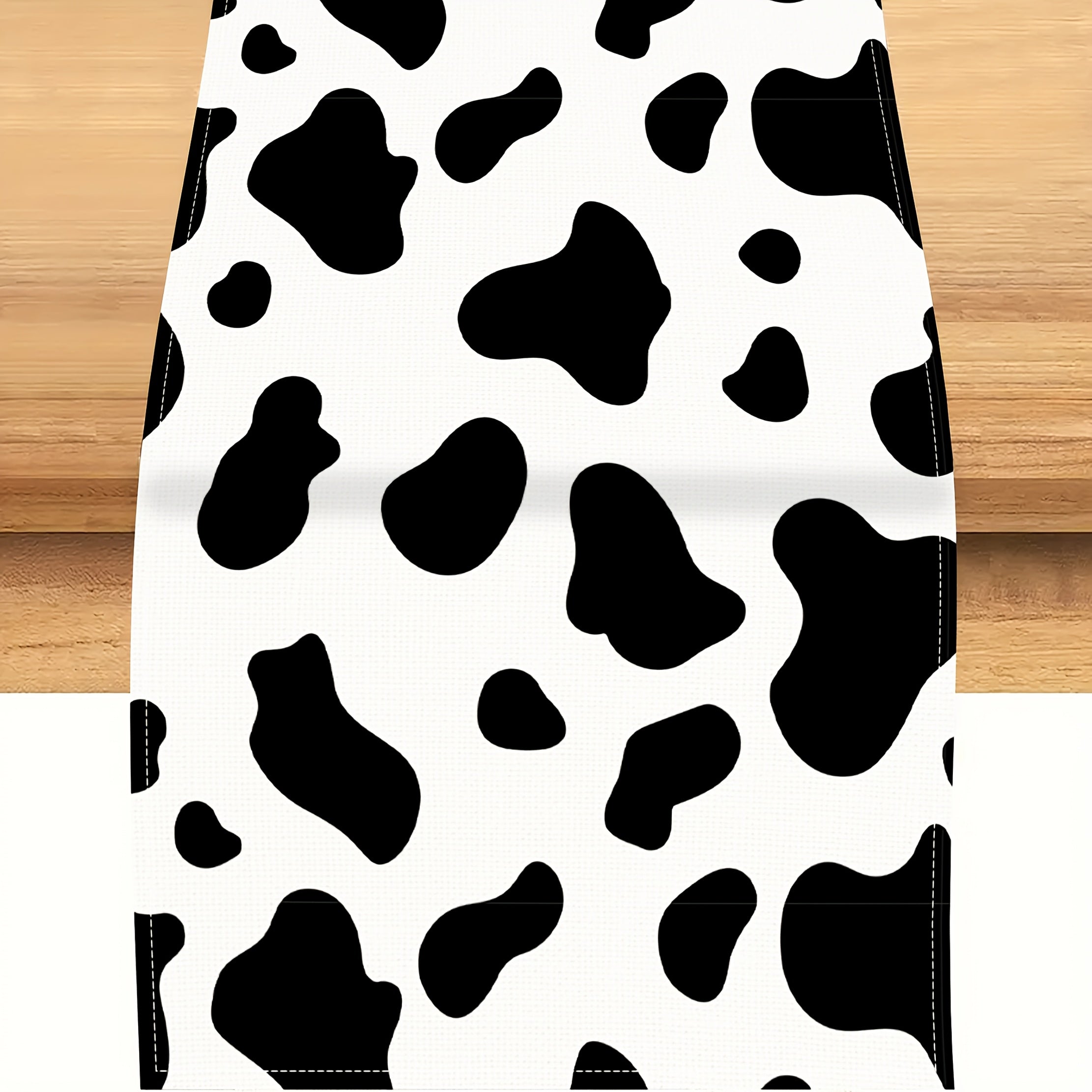 TEMU Cow Print Table Runner, Farmhouse Home Decor, Festive Tablecloth, Polyester Blend 100%, Woven Rectangular Table Flag For Coffee, Tea, Dining