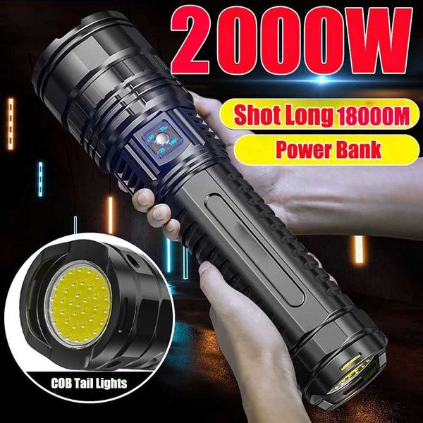 2000W 990000000LM Ultra Bright Torch Built-in 1500mah Flash Light Emergency Spotlights Long 15000M Most Powerful Led Flashlights Y240913
