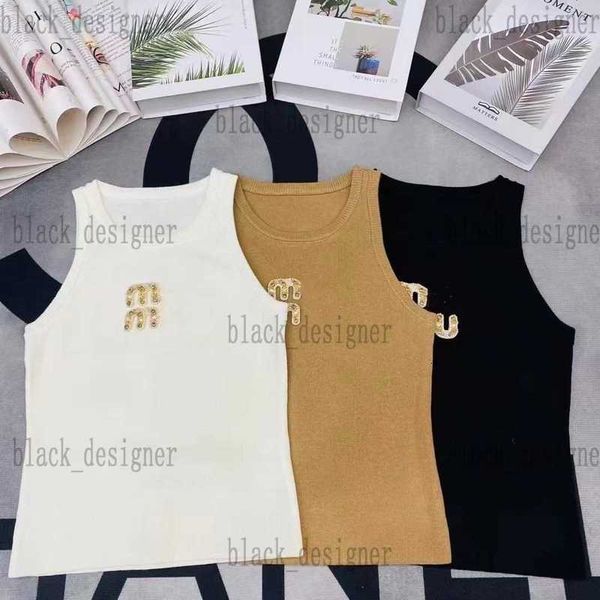 Women&#039;s Tanks & Camis designer Women new high quality gold rhinestone embroidery knitted slim tanks vest camis SML 8789