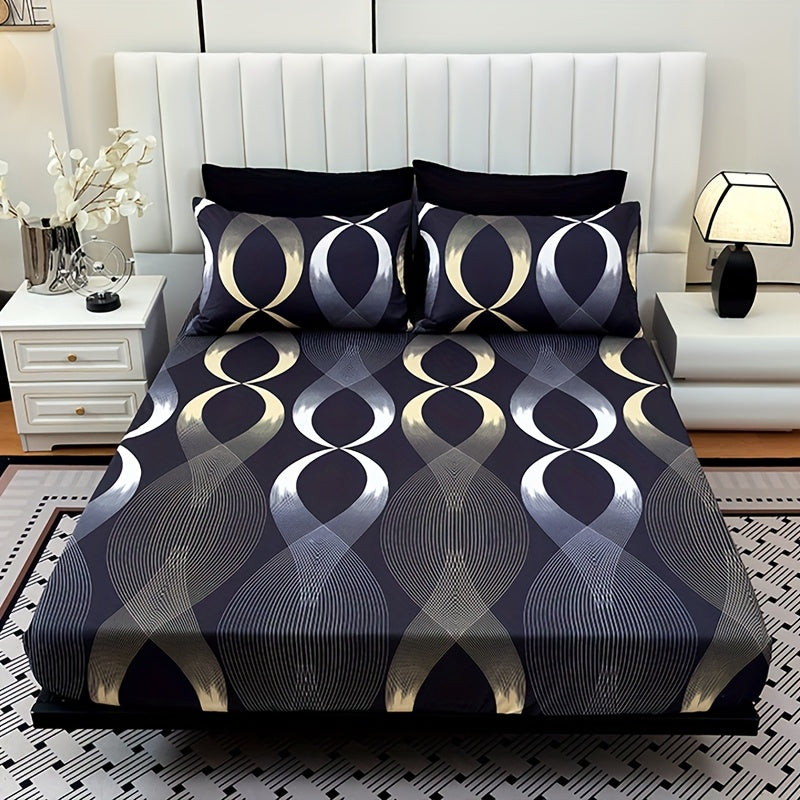 TEMU 2pcs-3pcs Simple Geometry Texture Printing Bed Sheet(1pc Bed Sheet+1pc-2pcs Pillowcase No Filling), Deep Pocket In 15 Inch, Machine Washable,