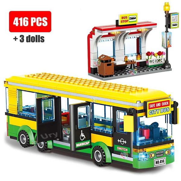 Ci Car w Passenger School Bus Station Single-Deck Public Set Figures Model Building Blocks DIY Toys for Boys Gifts Z250117