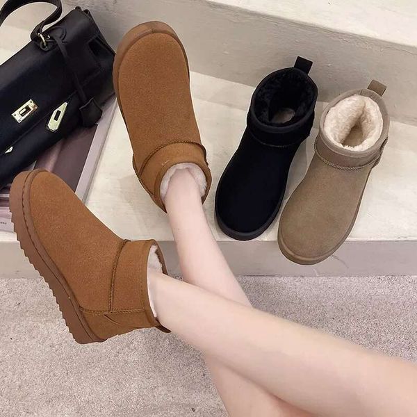 New Snow Boot Style Short Mini Winter Sheepskin Women Waterproof Natural Wool Boots Fur ed Ankle Warm Flat Shoes