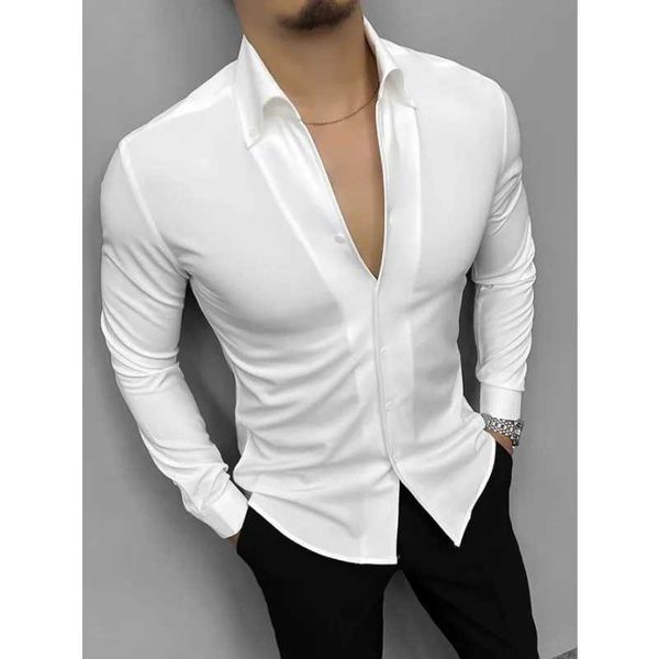 4 Colors! 2024 Spring New Mens Shirt Solid Color Versatile Casual Polo Collar Mens Long Sleeve ShirtsXJ240828