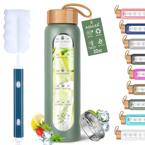 Free of Bisphenol A borosilicate power glass 32 ounce hour mark with silicone sleeve microwave cover cup lid Y250113