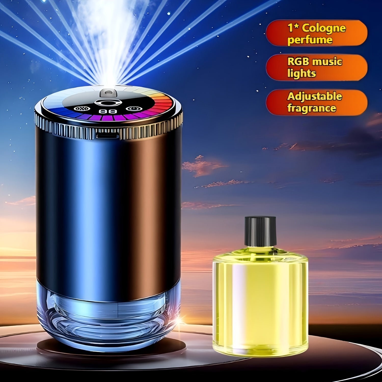 TEMU Smart Car Air Freshener With Show & Starry Sky Mode, - Auto Diffuser, Adjustable Scent & Night Light, Odor Eliminator, French Essential