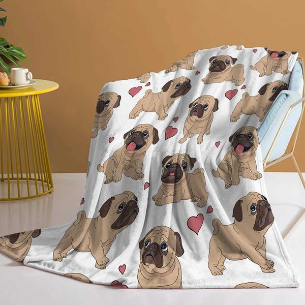 Pug Blanket for Kids Adults Cute Dogs with Red Hearts Throw Blanket Cozy Blanket for Couch Sofa Bed Living RoomX240731