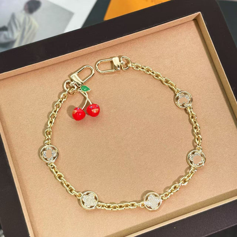 Cherry blossom Enamel Women Designer TM Cerise Bag Chain For Women Gold Silver Chain Luxury Mens Monogram Flower Chain Belt Keychain Key Ring Purse