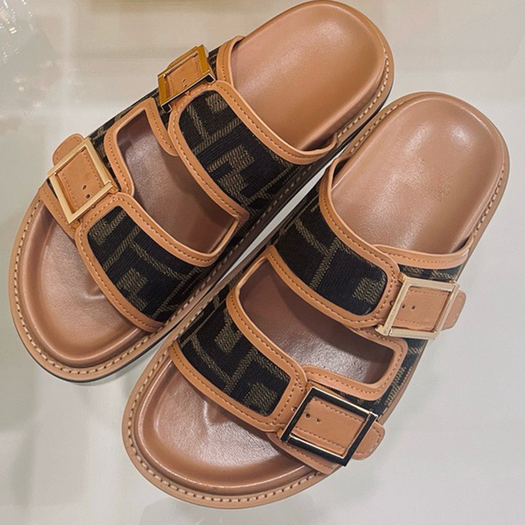 Feel Sandals Designer shoes couples vintage slippers classic design buckle decoration leather lining size 35 to 45 summer preferred with box