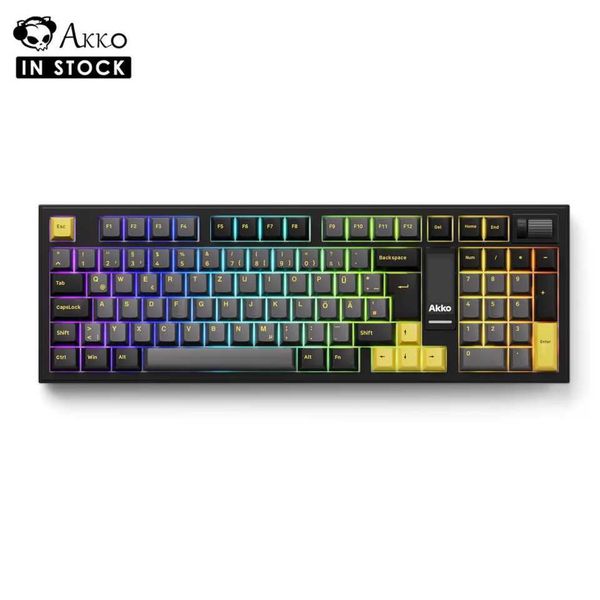 Keyboards Akko 5098B black gold wireless mechanical gaming keyboard with TFT screen vertical knob 96 keys hot swappable RGB backlight pad z2