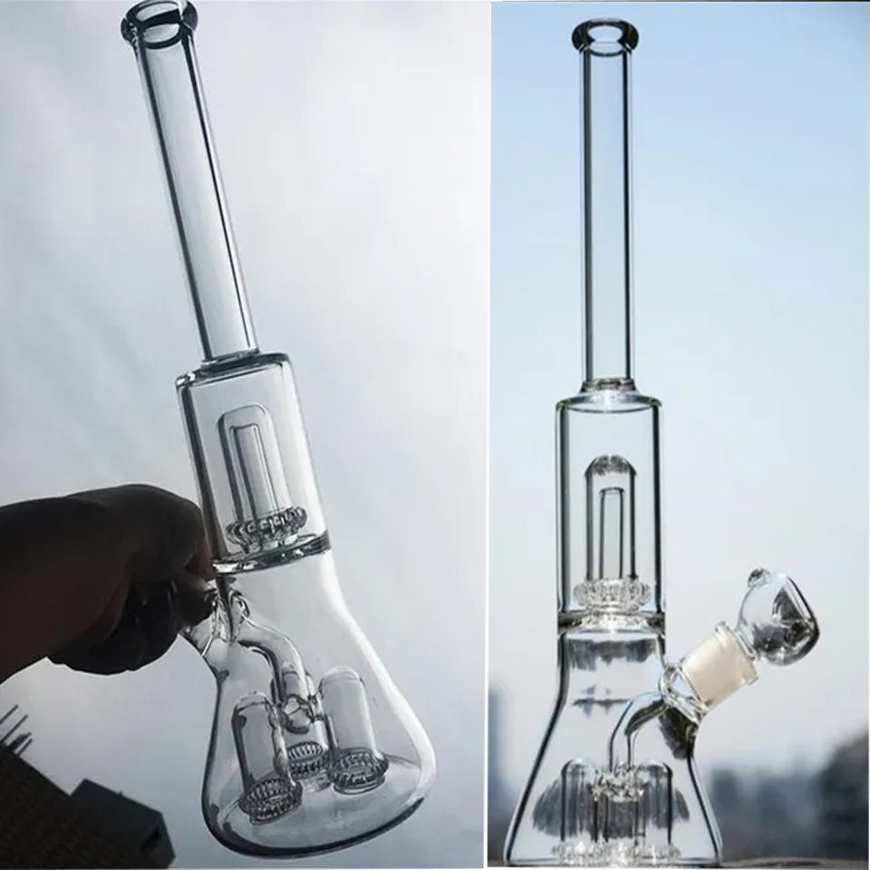Straight Tube Bong Glass Water Pipes With Percolator Beaker Water Bongs Hookahs Smoking Bubbler With 18mm Bowl 13.4&#039;&#039;