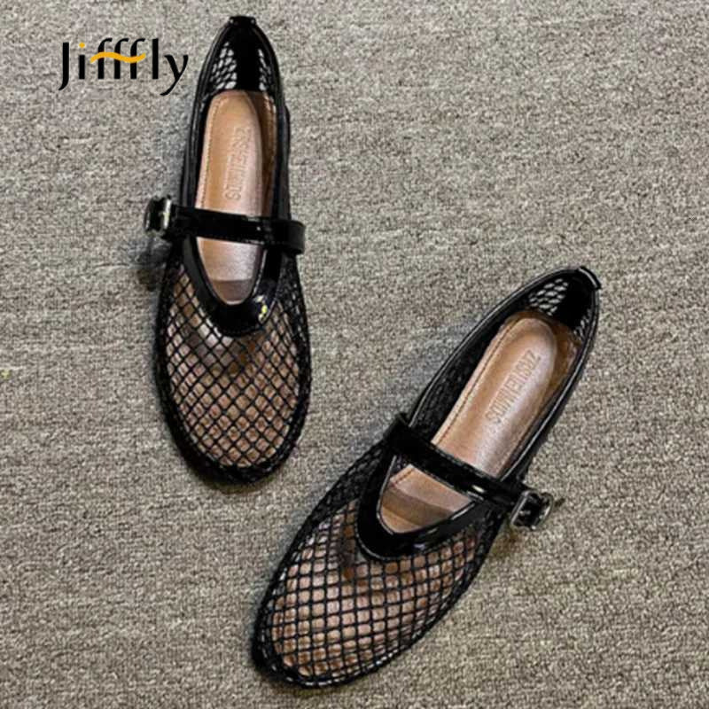 Jifffly Sandals Women Flats Mesh Summer Fashion Shallow 2024 New Beach Dress Designer Trend Shoes Outdoor Walking FemaleL464