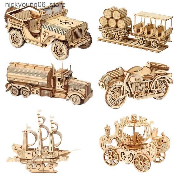 3D Puzzles 6 Kinds Wooden Puzzles Toys Army Jeep Model Montessori Toys Steam Train Model Building Kits for Kids Gift Home Decor L240910