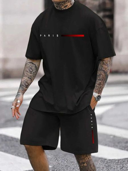 Men's Tracksuits Short Switt Short Summer Conjunto de camiseta masculina Mens de pescoço redondo com gangster Sports Handmade Sports Duas pe