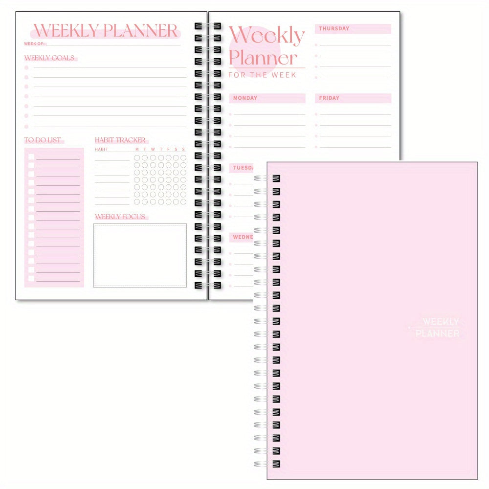TEMU 1pc Pink Spiral Weekly & Daily Planner Notebook - 52-week Academic Agenda With Goal , Gratitude, Sections, 53 Sheets-106 Pages, Ideal For Teens,