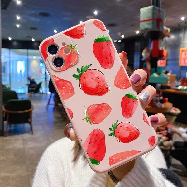 New Arrival Summer fruit phone case suitable for iPhone 12 11 14 13 15 16 Pro Max X XR XS Plus SE case strawberry Fundas shockproof pink cov
