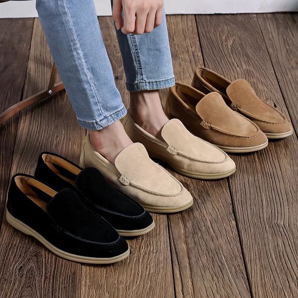 Mens Casual Shoes Cow Suede Genuine Leather Men Classic British Style Loafers Moccasins Light Comfortable Driving Flats 250110