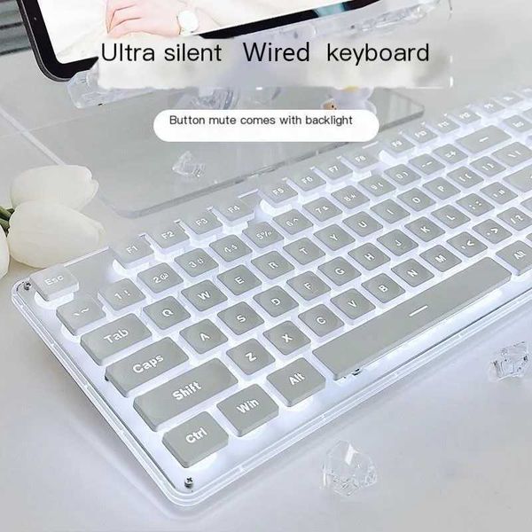 Silent Keyboard Crystal Wired Computer Keyboard With Backlit Office-Gaming Keypad Metal Panel USB For Computer Laptop PC GamerLX241031