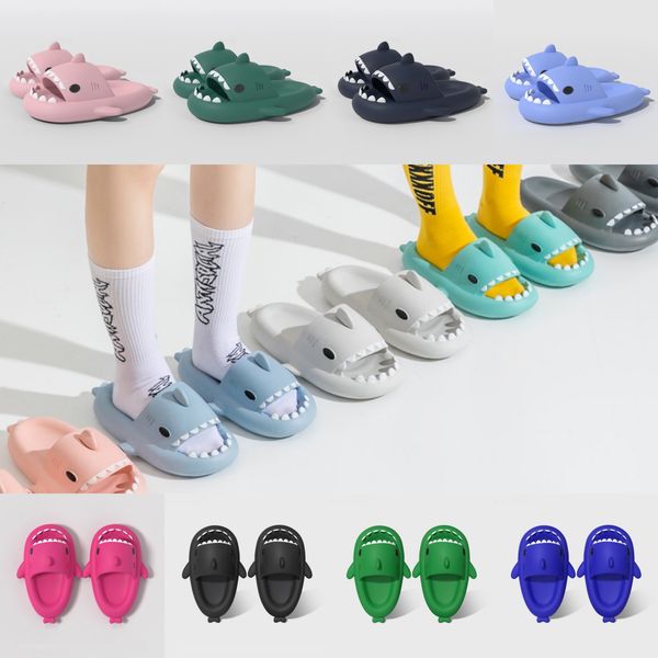 2024 designer foam slides Shark Slippers For Women Men Outdoor Beach Slides Bathroom Non-slip Thick Mens Sandals Home Couple Flat Shoe Shark