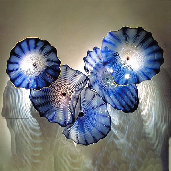 Italian Design Murano Glass Wall Art Nordic Decor Wall Flower Plates Blue Color Hand Blown Glass Wall Plates Custom 12 Inches
