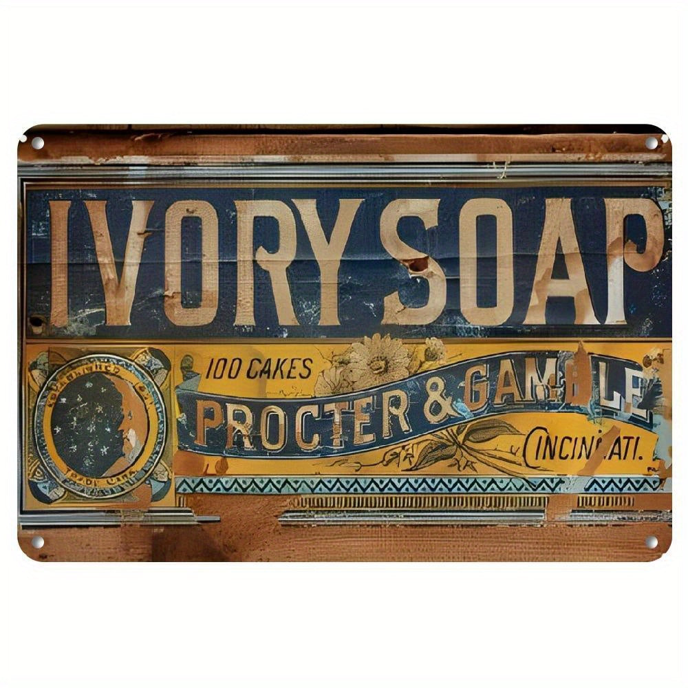 TEMU 1pc Vintage Tin Sign 8x12 Inch - Antique & Gamble Metal Wall Decor, Rustic Iron Plaque With Pre-drilled Holes For Home, Bar, Cafe, Office - No