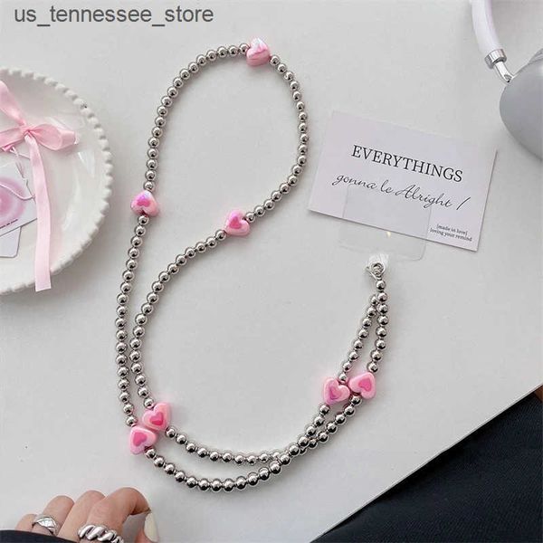 Cell Phone Straps Charms Y2K Gradient Love Heart Phone Crossbody Lanyard Rope Neck Strap Metal Bracelet Chain For iPhone Samsung Universal A