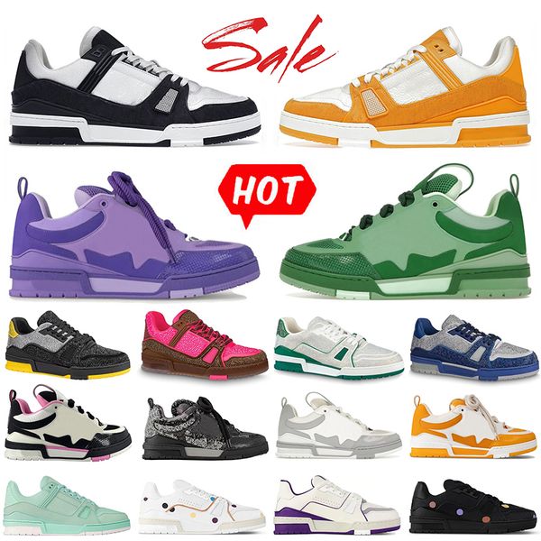 Hot Calfskin Skate Sneakers Designer Casual Shoes Luxury Low Leather Platform White Black Denim Blue Green Red Orange Women Mens Trainers dh