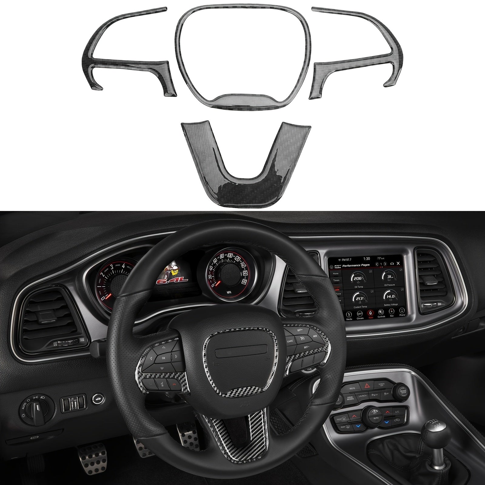 TEMU Steering Wheel Cover Ornament, Carbon Fiber Steering Wheel Decoration Interior Kit Accessories, Suitable For 2015-2022, Suitable For Grand