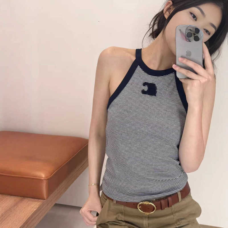 Women&#039;s Tanks & Camis designer brand Arc De Triomphe Clothing 25 Summer New Letter Patch Knit Striped Vest Camisole Top WWQN