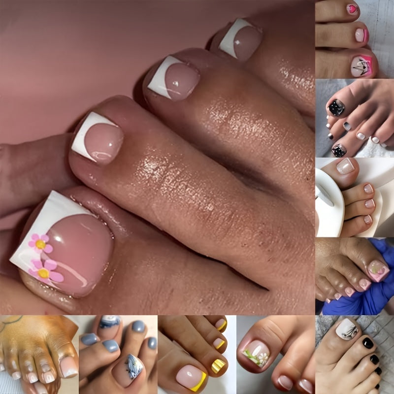 TEMU 240 Pcs Press On Toenails, Short Square Toe Press On Nails Light Pink Fake Toenails Acrylic Toe Nails Glossy Stick On Toe Nails Full Cover Glue