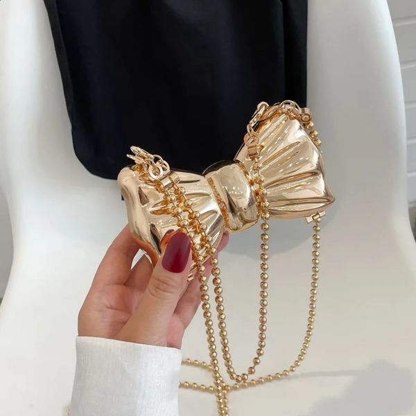 Metal Mini Gold Bow Crossbody Bags For Women Fashion Silver Gold Shoulder Bag Women Bags Clutch Bag Lipstick Purses Coin Bags 240731