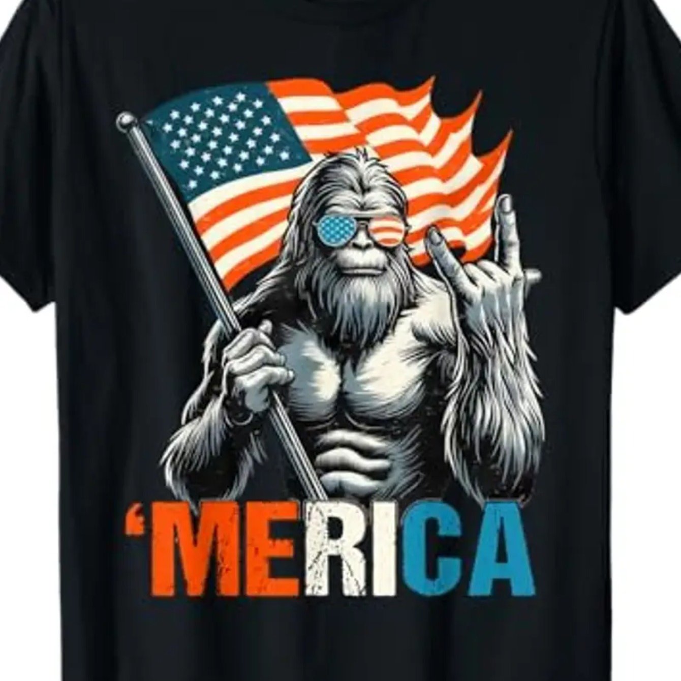 TEMU Men's Big & Tall Patriotic Gorilla Graphic T-shirt - ' Print, 100% Cotton, Short Sleeve, Round Neck, Comfortable & Breathable For Summer,