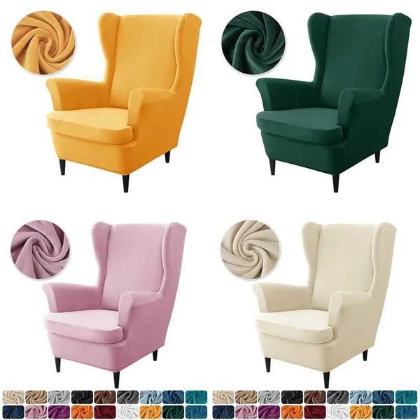 Soft Veet Wing Chair Cover Elastic Single Wingback Chairs Slipcovers Streh Spandex Armchair Covers with Seat Cushion CoverT250111